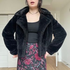 Blank NYC Solid Black Faux Fur Teddy Moto Style Coat